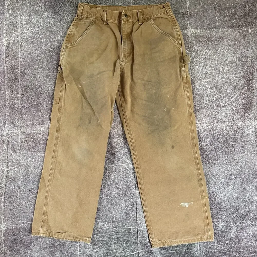 Men's Carhartt Loose Straight Washed Duck Brown Dungaree Work Pants Sz 32 X 30